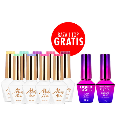 Molly Nails Sorbet Collection – Set of 9 HEMA/Di-HEMA Free Gel Polishes + FREE Base & Top
