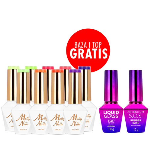 Molly Nails Vivid Vibes Collection – Set of 9 HEMA/Di-HEMA Free Gel Polishes + FREE Base & Top